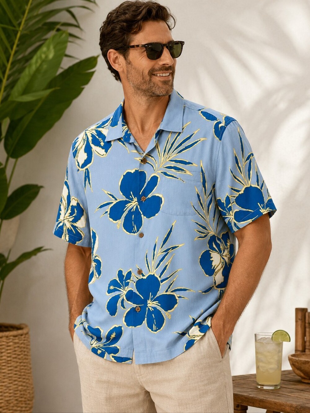 Tommy Bahama 100% Silk Blue Hibiscus Hawaiian Camp Shirt Mens XL